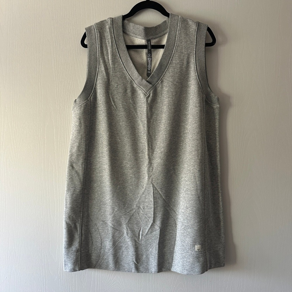 Vuori Sedona Vest Dress Light Heather Grey French Terry Sleeveless V-Neck Large - Picture 2 of 6